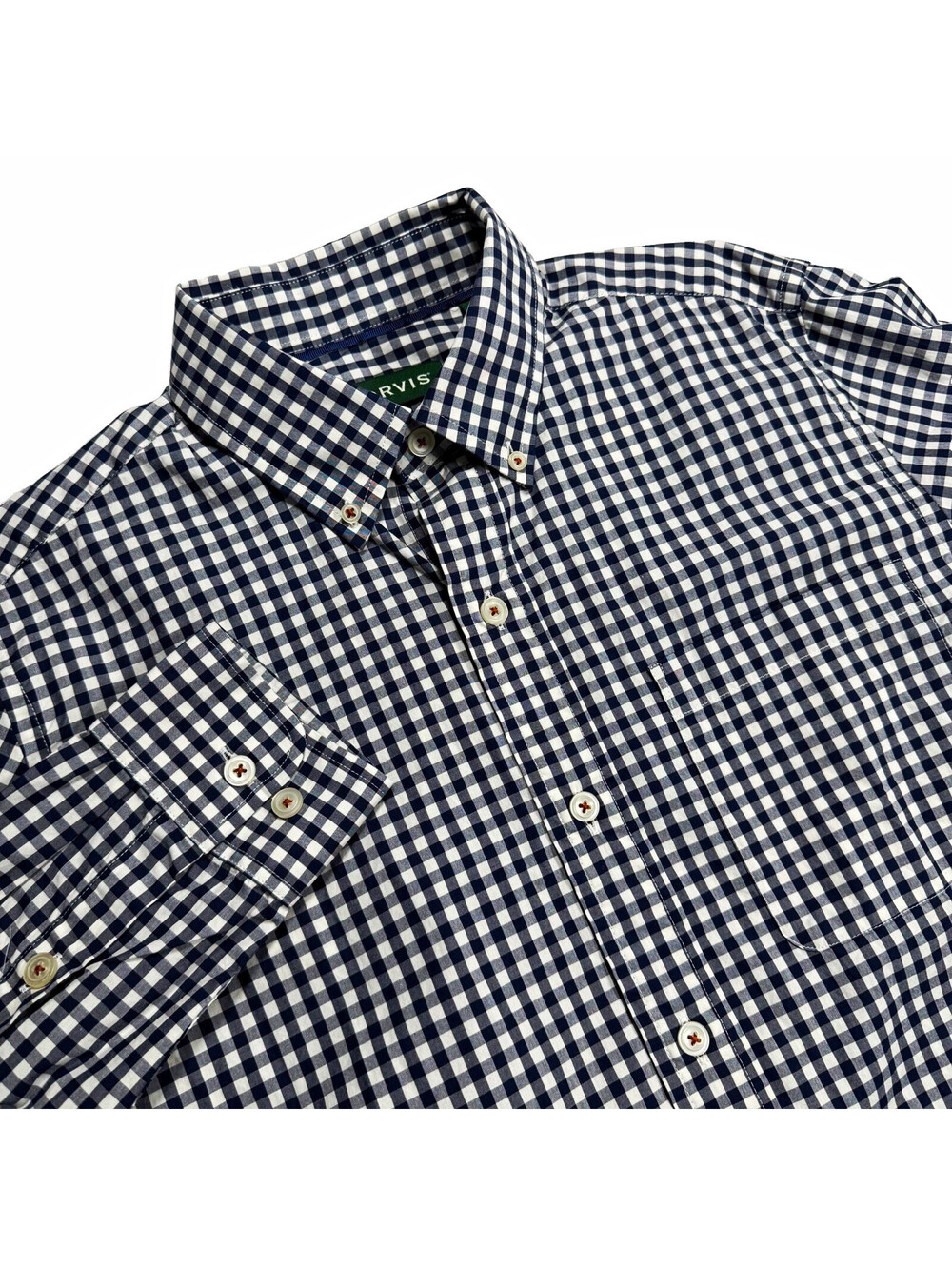 Orvis Classic Fit Heritage Wash Navy White Check Button-Down Cotton Shirt S NWT